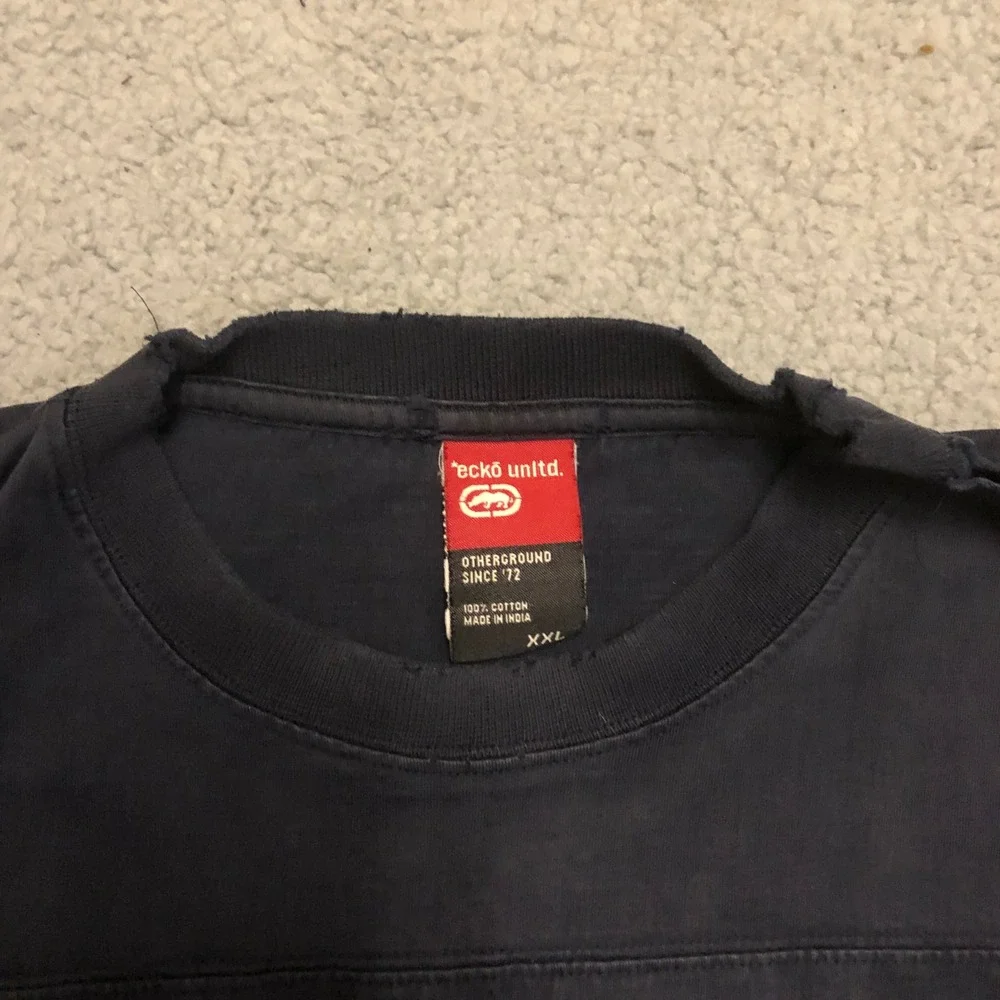 Vtg Y2k Ecko Unltd Long Sleeve Jersey Shirt Navy Yellow XXL‎ Baggy Streetwear